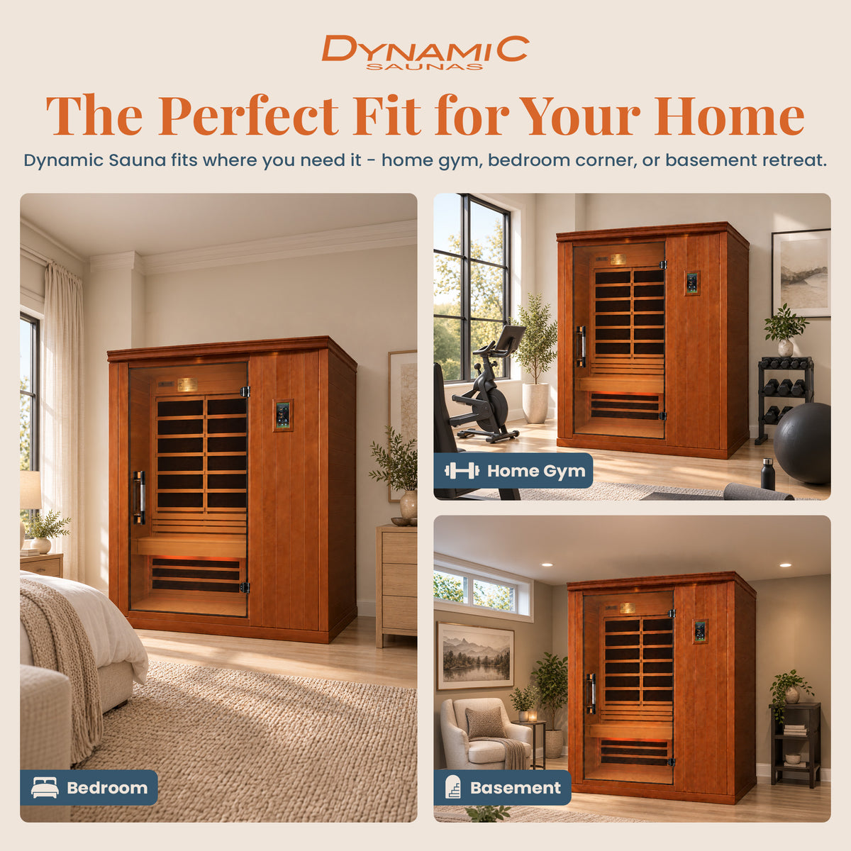 Dynamic Saunas Madrid Elite 3 Person Ultra Low EMF Infrared Lighting Home Sauna
