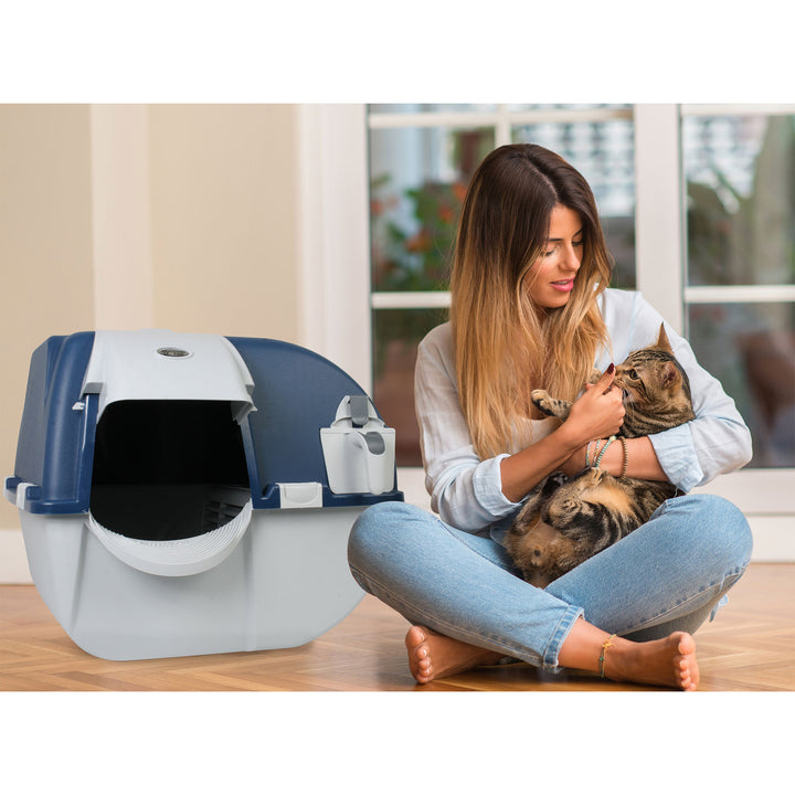Omega Roll N Clean Complete Self Cleaning Litter Box & 100 Bags, Blue (Open Box)
