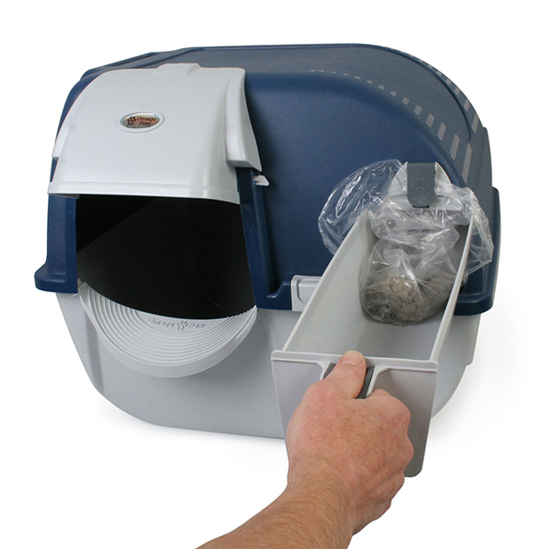 Omega Roll N Clean Complete Self Cleaning Litter Box & 100 Bags, Blue (Open Box) - VMInnovations