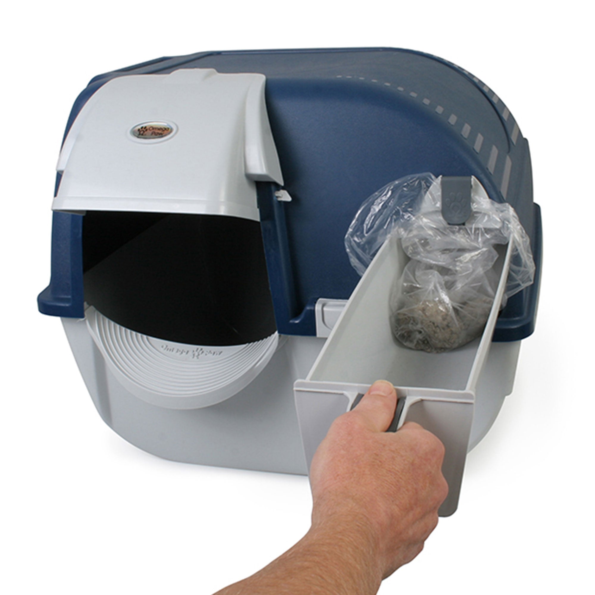 Omega Paw Roll N Clean Self Cleaning Litter Box and 100 Bags, Blue (For Parts) - VMInnovations