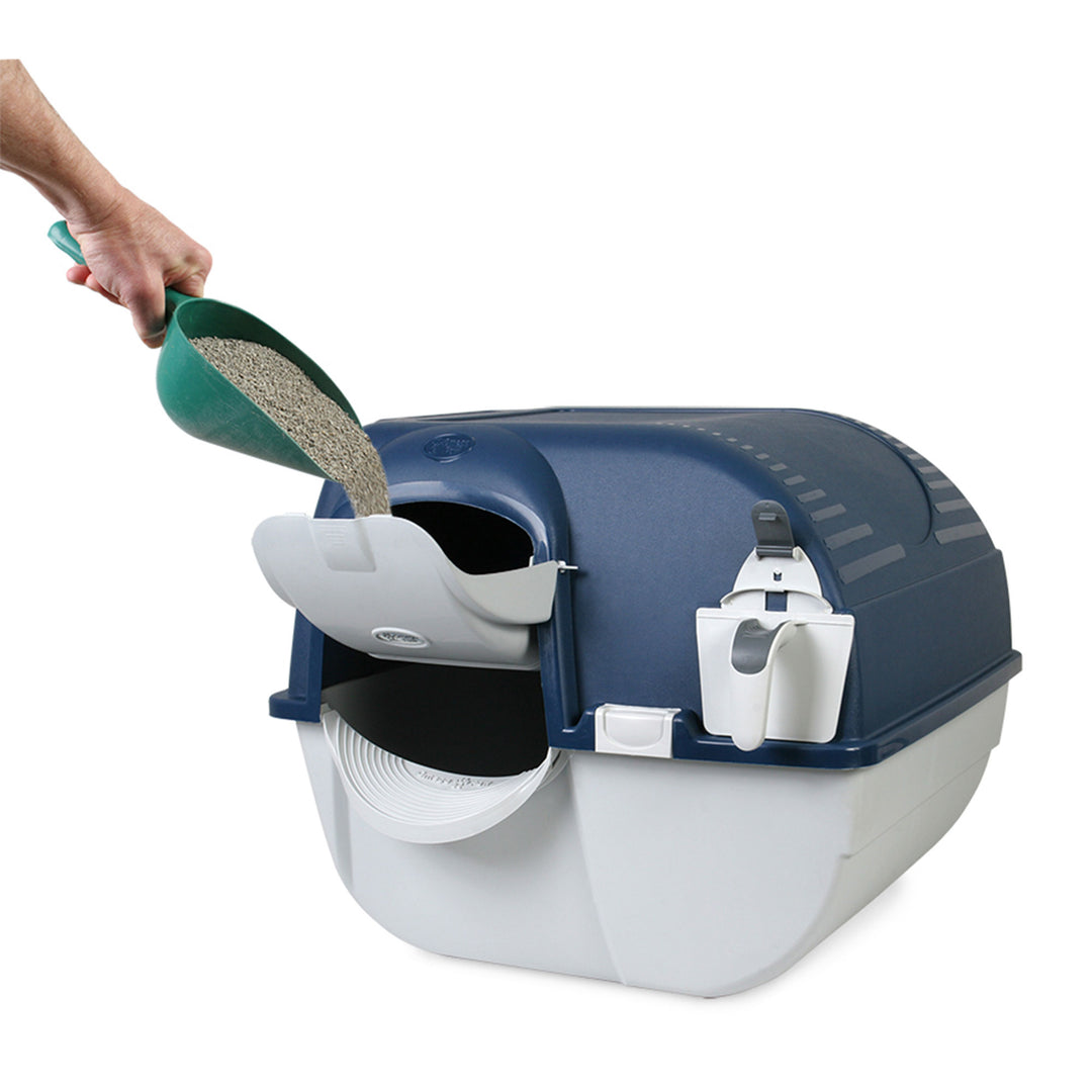 Omega Paw Roll N Clean Complete Self Cleaning Litter Box and 100 Bags, Blue - VMInnovations