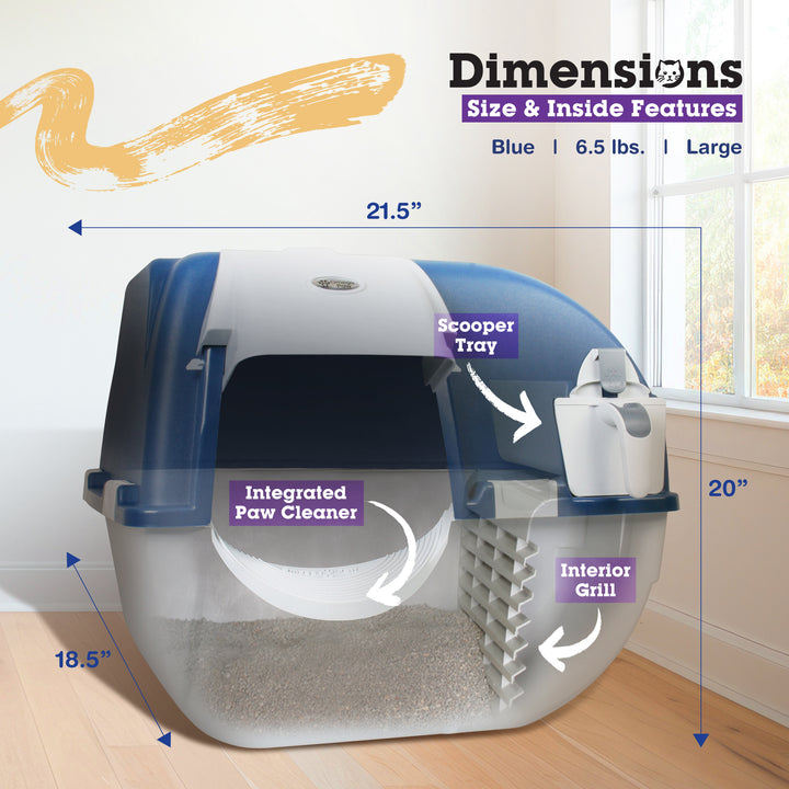 Omega Paw Roll N Clean Complete Self Cleaning Litter Box and 100 Bags, Blue