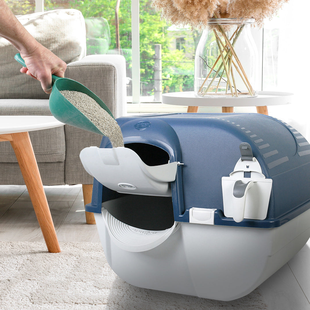 Omega Paw Roll N Clean Complete Self Cleaning Litter Box and 100 Bags, Blue