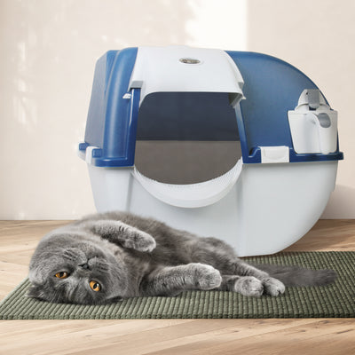 Omega Roll N Clean Complete Self Cleaning Litter Box & 100 Bags, Blue (Open Box) - VMInnovations