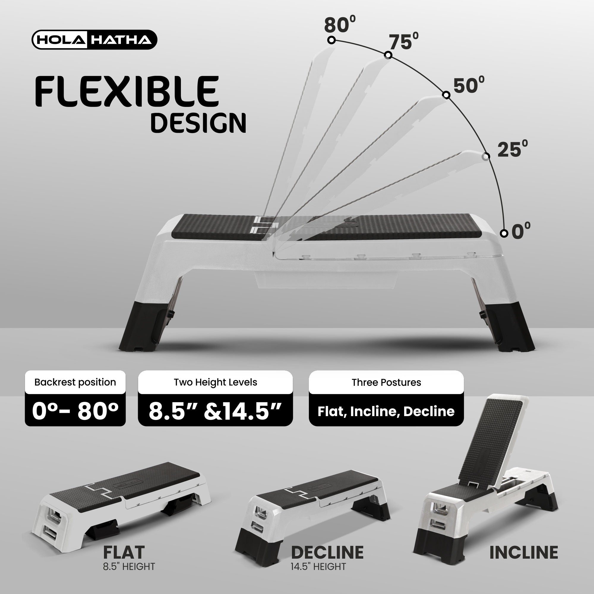 HolaHatha Adjustable Stepper, Fitness Aerobic Deck w/Storage Compartment, Silver - VMInnovations