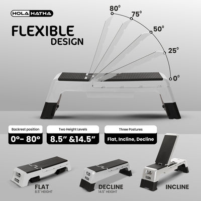 HolaHatha Adjustable Stepper, Fitness Aerobic Deck w/Storage Compartment, Silver - VMInnovations