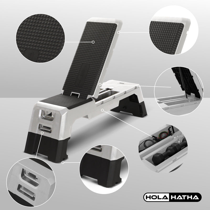 HolaHatha Multifunctional Fitness Aerobic Deck w/Storage, Silver (Open Box)
