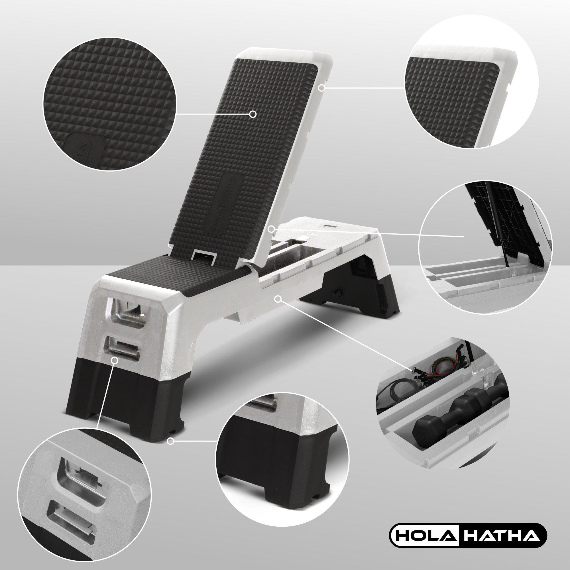 HolaHatha Multifunctional Fitness Aerobic Deck w/Storage, Silver (Open Box) - VMInnovations