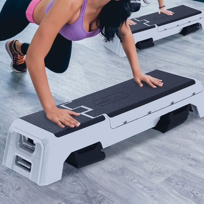 HolaHatha Adjustable Stepper, Fitness Aerobic Deck w/Storage Compartment, Silver - VMInnovations