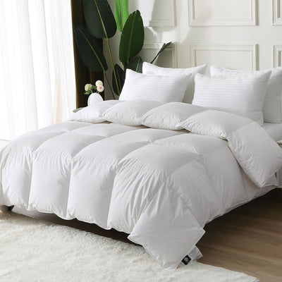 BPC 90x90” Queen Sized Lightweight Feathers Down Comforter, White (Open Box) - VMInnovations