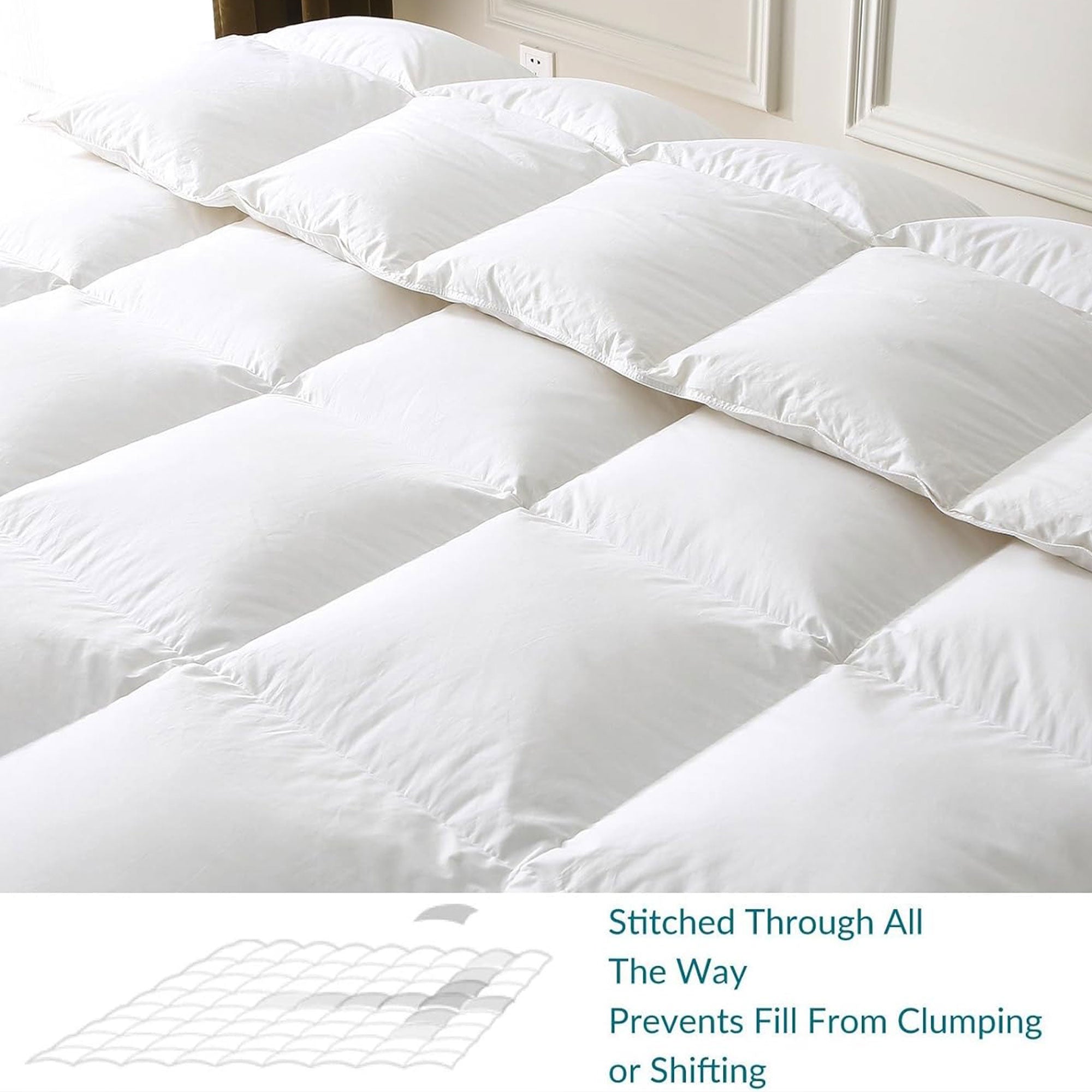 BPC 90x90” Queen Sized Lightweight Feathers Down Comforter, White (Open Box) - VMInnovations