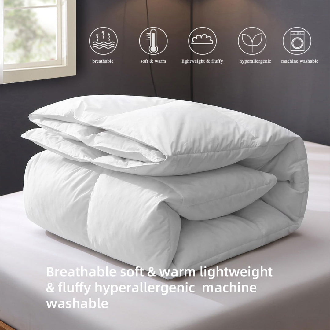 BPC 90 x 90” Queen Sized Lightweight All Season Feathers Down Comforter, White - VMInnovations