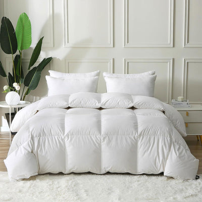 BPC 90x90” Queen Sized Lightweight Feathers Down Comforter, White (Open Box)