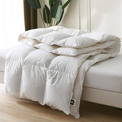 BPC 90x90” Queen Sized Lightweight Feathers Down Comforter, White (Open Box)