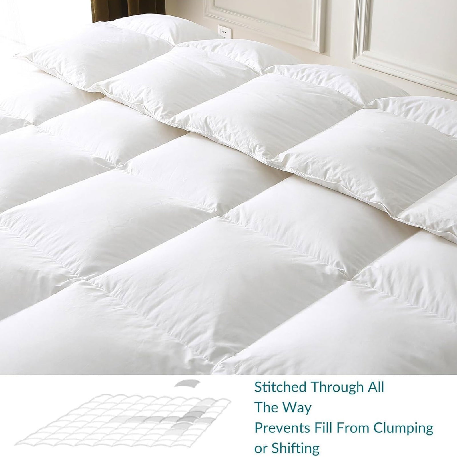 BPC 90x106 In King Sized Lightweight Feathers Down Comforter, White (Used) - VMInnovations