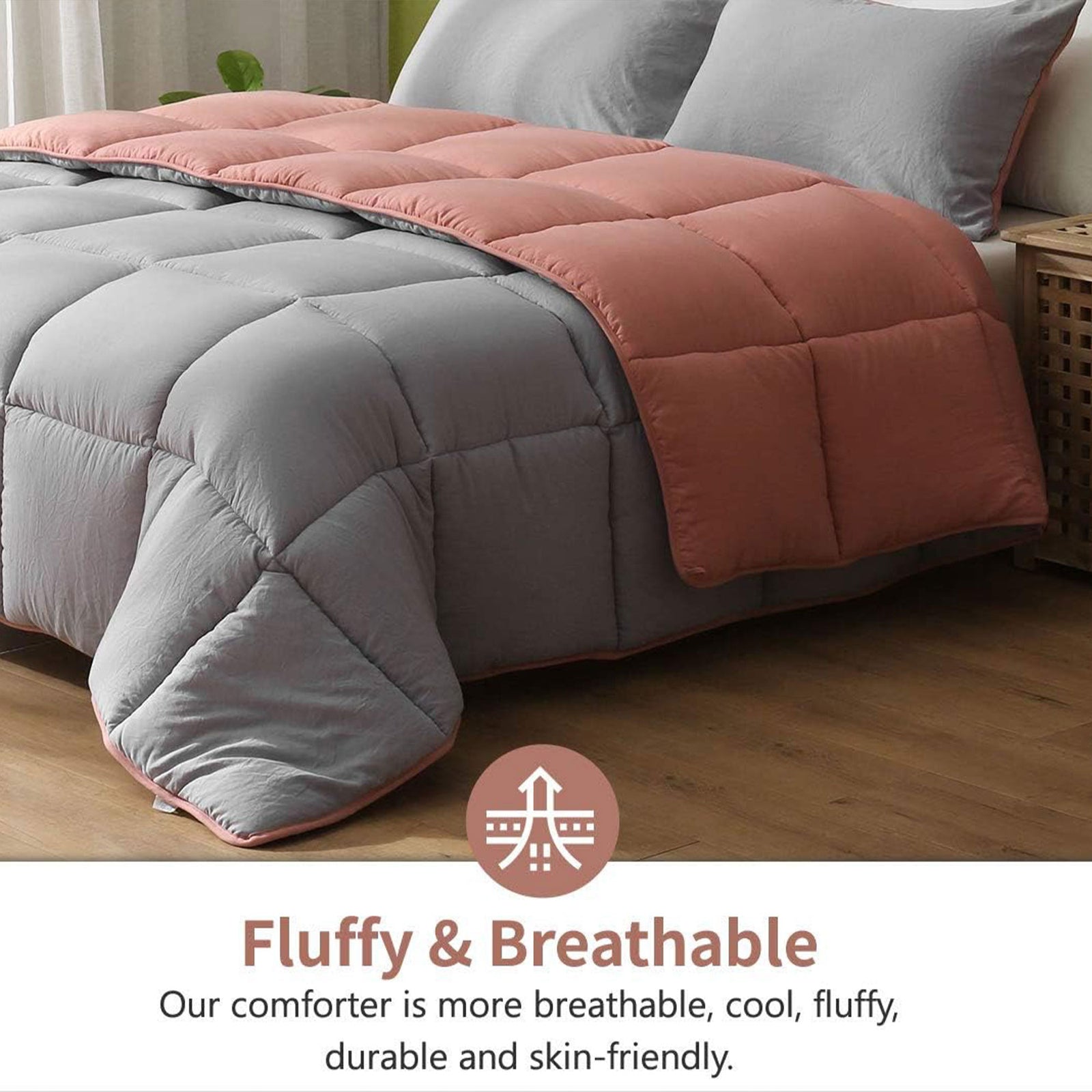 APSMILE Reversible All Season Down Alternative Full Queen Comforter, Gray/Red - VMInnovations