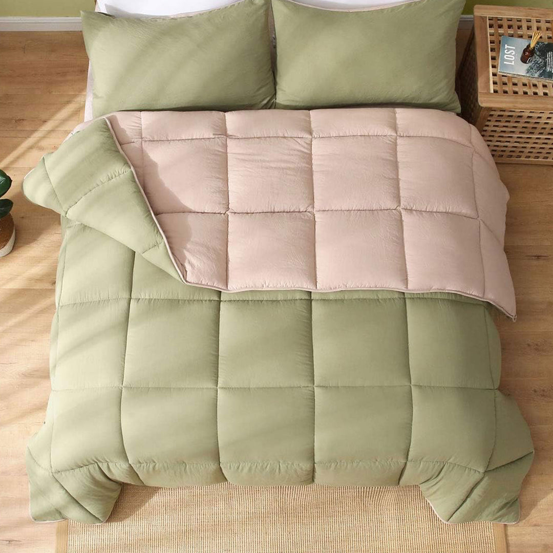 APSMILE Reversible All Season Down Full Twin Comforter, Green/Brown (Used) - VMInnovations