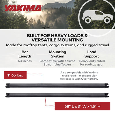 Yakima 68" Heavy Duty Crossbars w/ Rubber Infill, Wind Noise Reduction(Open Box) - VMInnovations