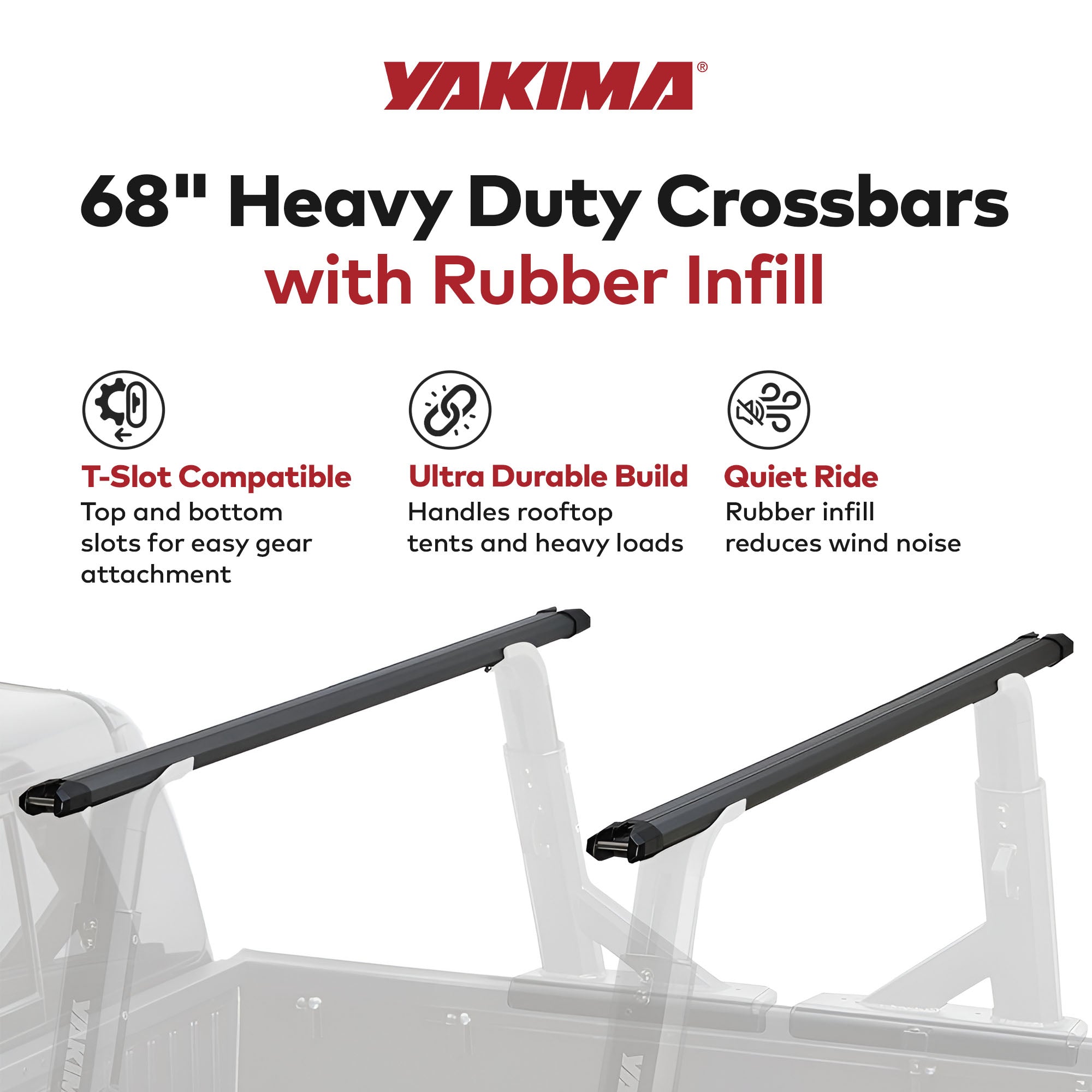 Yakima 68" Heavy Duty Crossbars w/ Rubber Infill, Wind Noise Reduction(Open Box) - VMInnovations