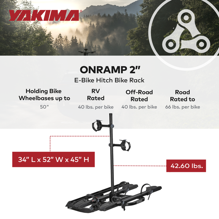 Yakima OnRamp 2" EBike Hitch Mounted Bike Rack Holds 2 Bicycles, Black(Open Box)