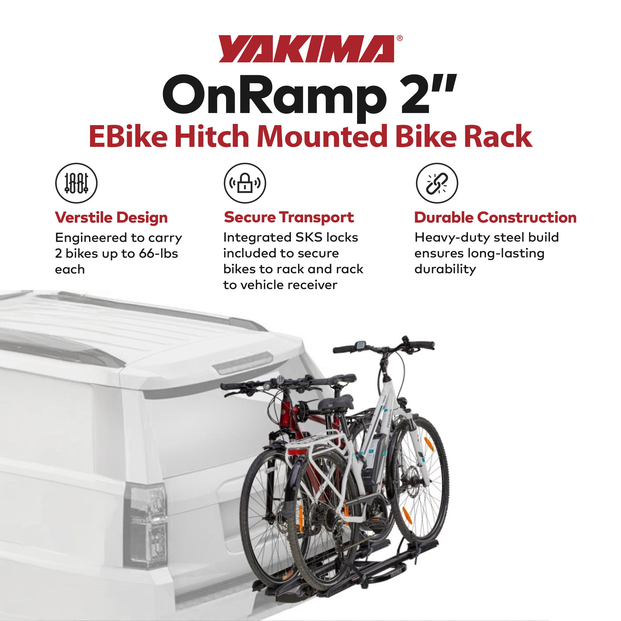 Yakima OnRamp 2 In EBike Hitch Mounted Bike Rack Holds 2 Bicycles, Black (Used) - VMInnovations