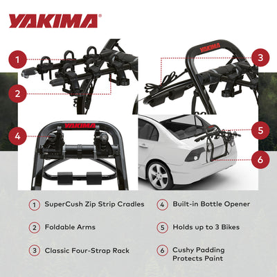 Yakima 3 Bike Capacity Trunk Bike Strap Rack with ZipStrips, Black (Open Box) - VMInnovations