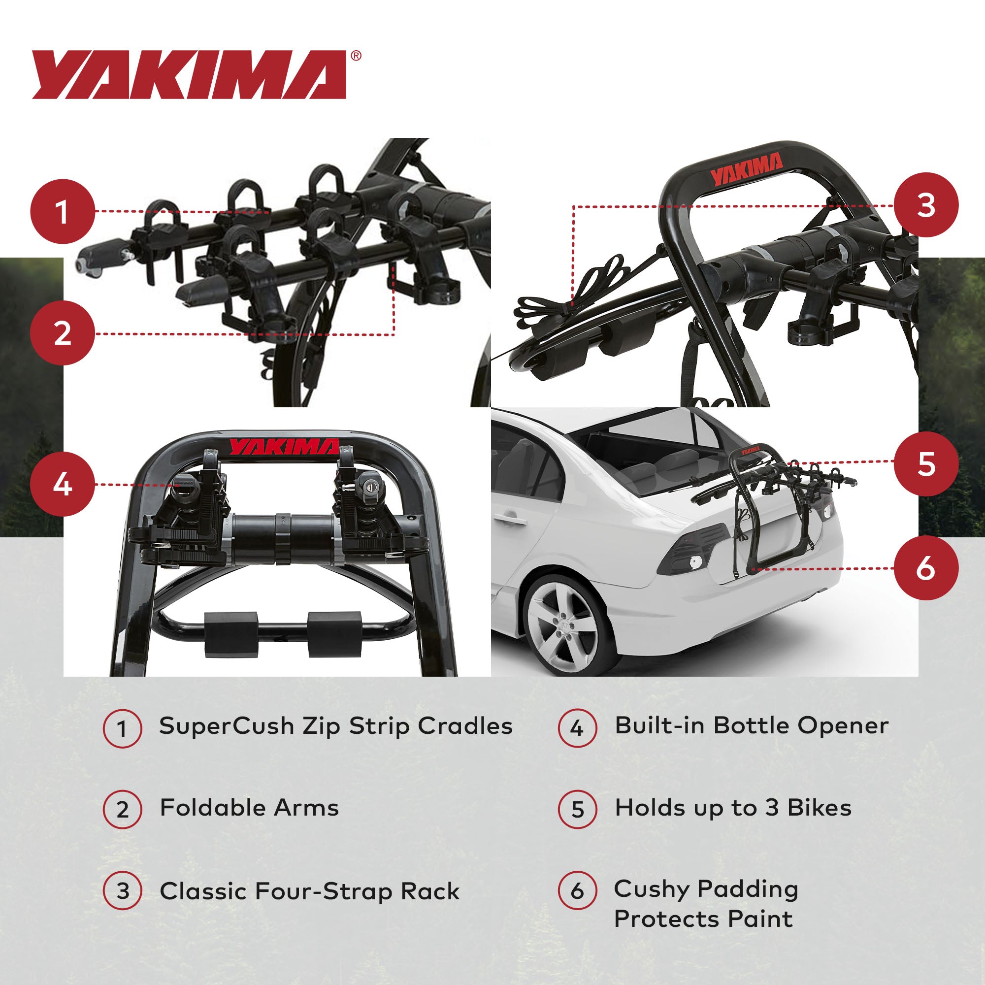 Yakima 3 Bike Capacity Trunk Bike Strap Rack with ZipStrips, Black (For Parts)