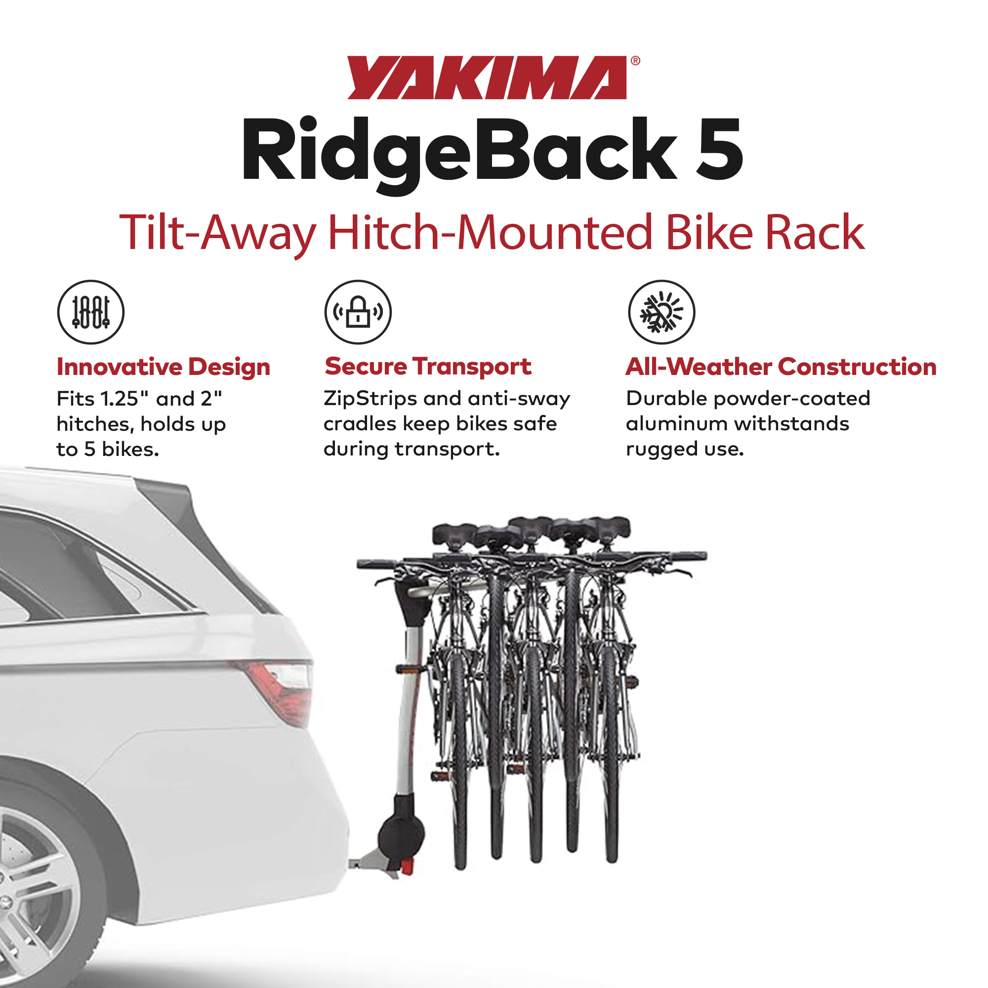Yakima RidgeBack Tilt Away Hitch Bike Rack Holds 5; for Cars, SUVs, Trucks(Used) - VMInnovations