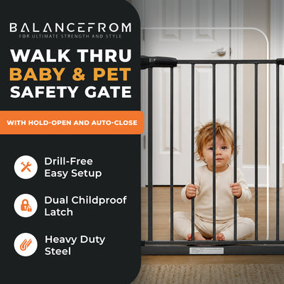 BalanceFrom Walk-Thru Safety Gate for Baby and Pets, 29.1-33.8"W, 30"H, Graphite