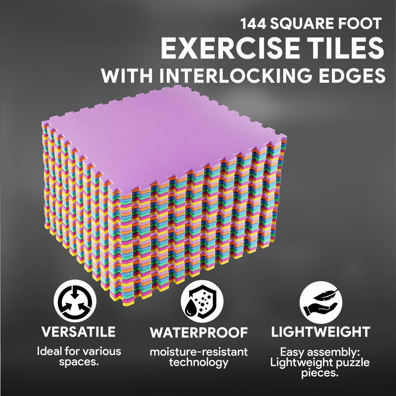 BalanceFrom 144 Sq Ft Interlocking EVA Foam Exercise Mat Tiles, Multi (Open Box)