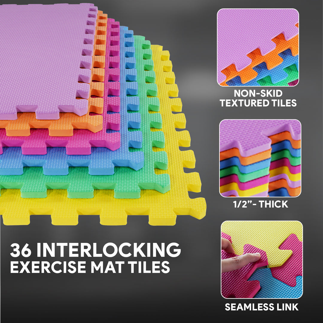 BalanceFrom 144 Sq Ft Interlocking EVA Foam Exercise Mat Tiles, Multi (Used) - VMInnovations