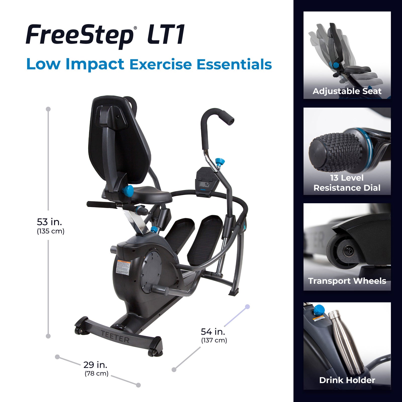 Teeter 106.9 Pound FreeStep LT1 Recumbent Cross Trainer and Elliptical, Black - VMInnovations
