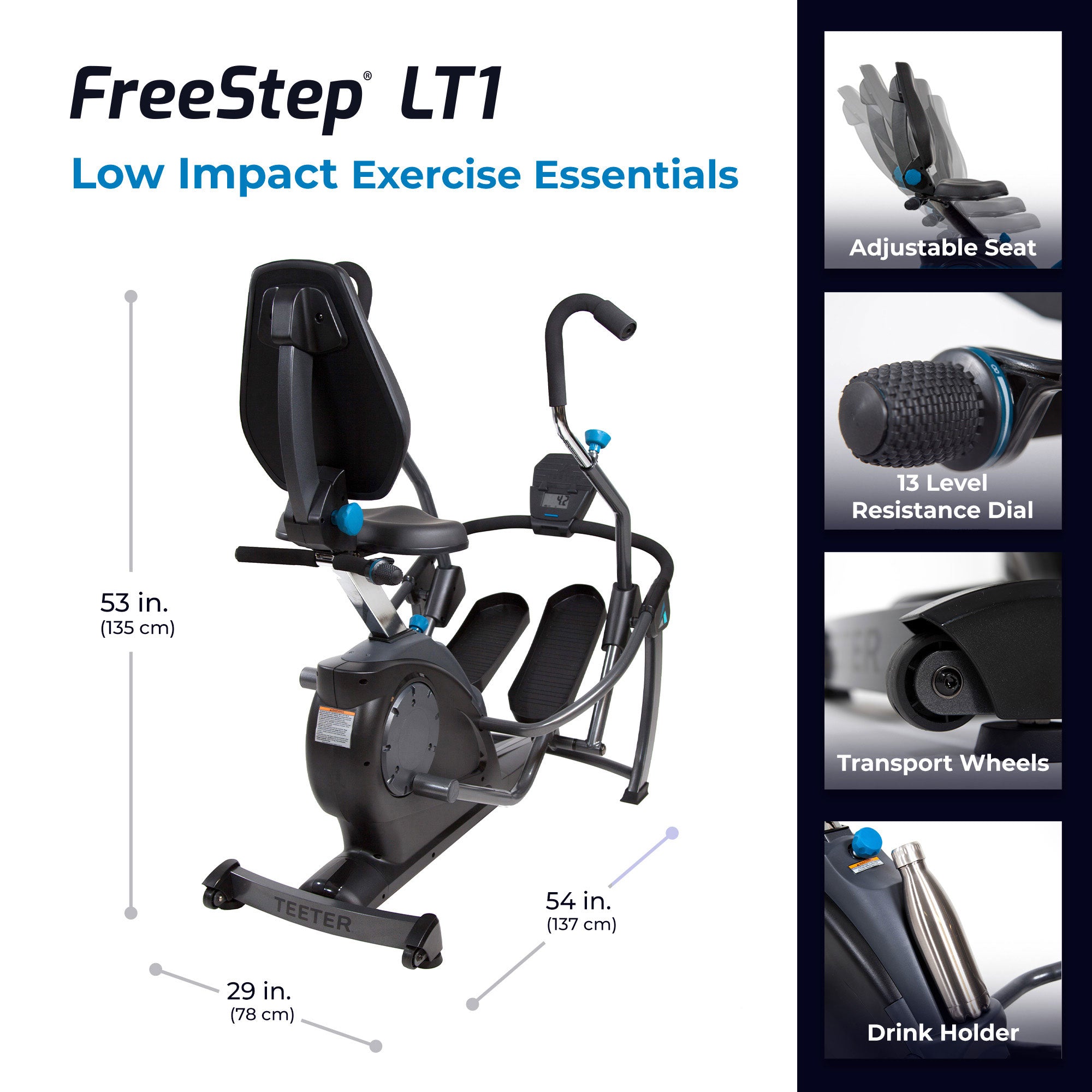 Teeter 106.9lb FreeStep LT1 Recumbent Cross Trainer & Elliptical, Black (Used) - VMInnovations