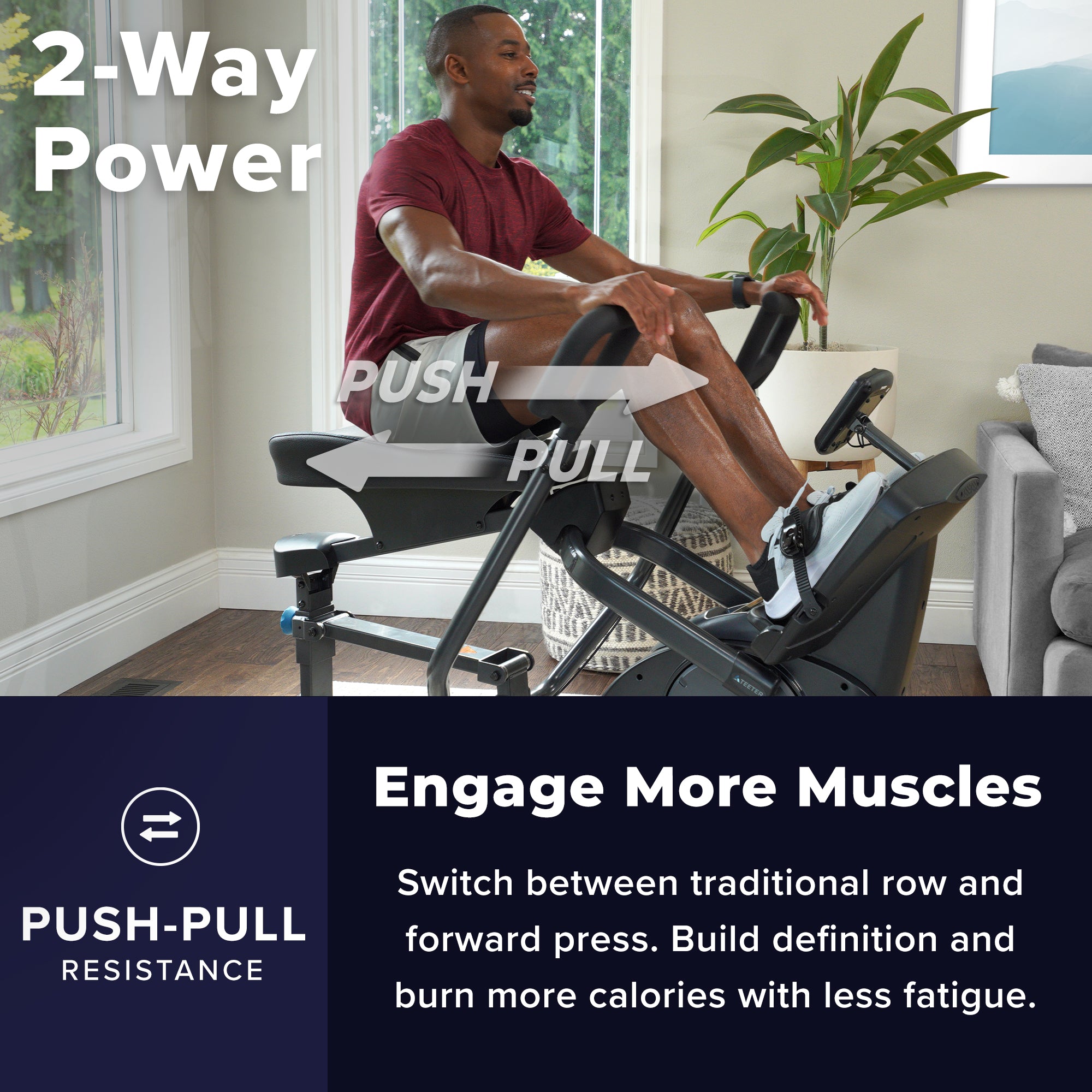 TEETER Power10 Elliptical Rower Magnetic Resistance Workout Machine w/ Bluetooth - VMInnovations