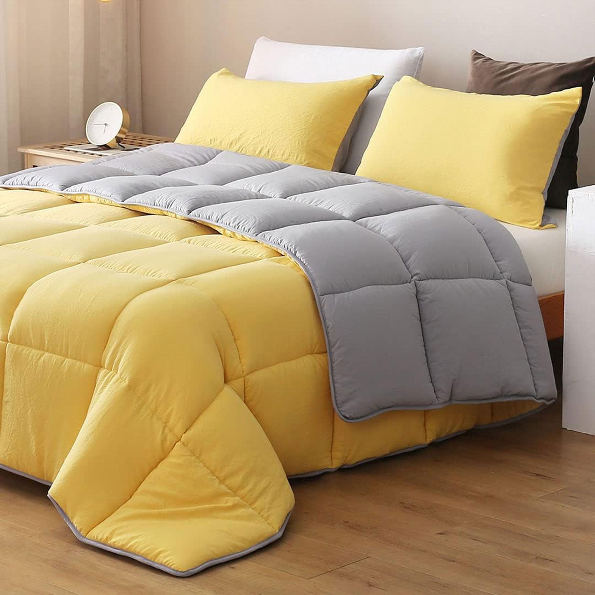 APSMILE Reversible Full/Queen Ultra Soft Microfiber Comforter, Yellow/Gray(Used) - VMInnovations