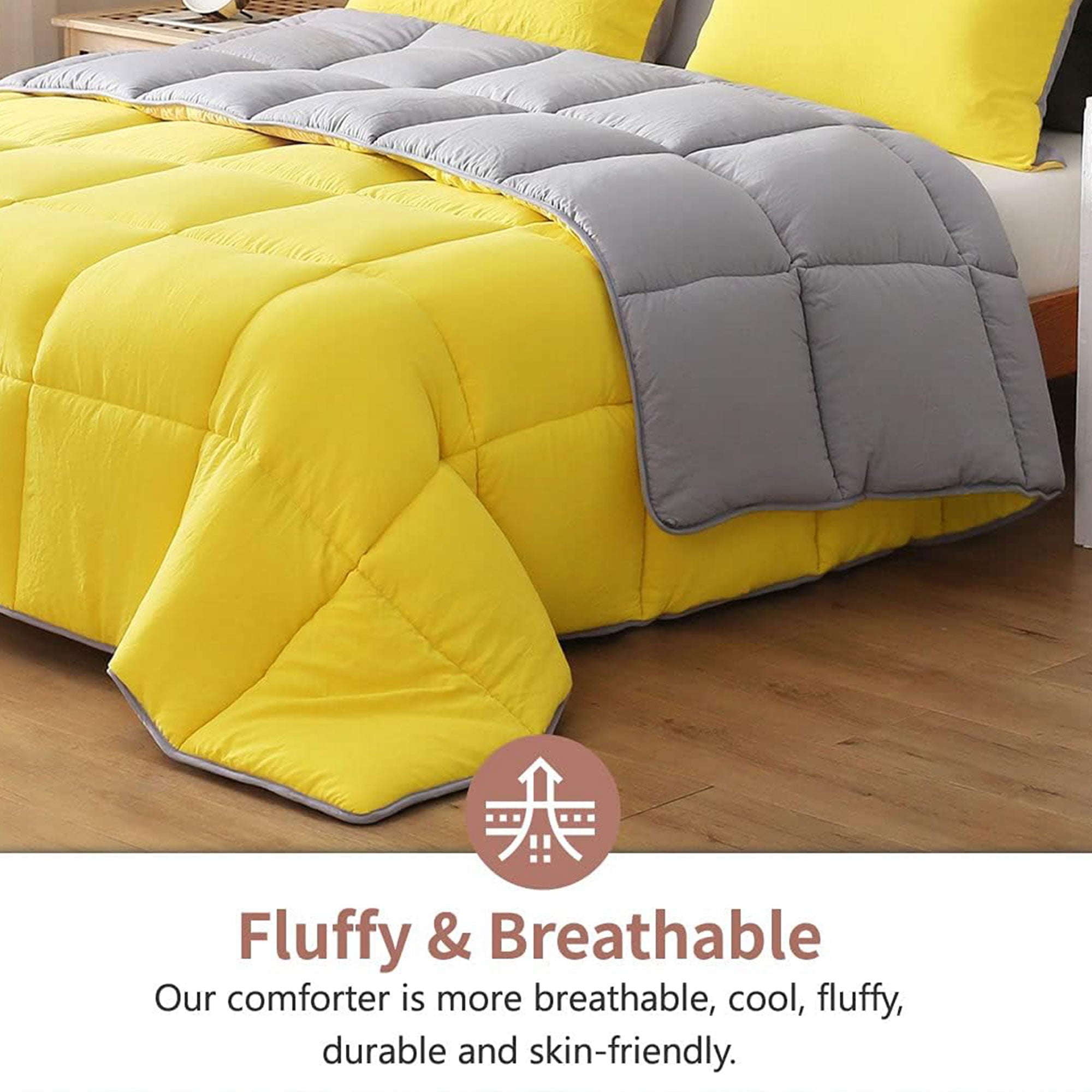 APSMILE Reversible Full/Queen Soft Microfiber Comforter, Yellow/Gray (Open Box) - VMInnovations