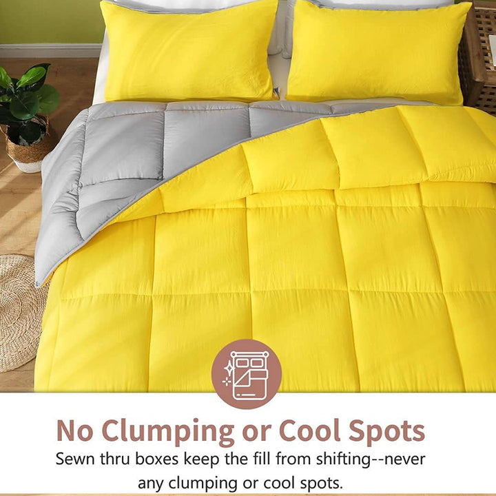 APSMILE Reversible Full/Queen Ultra Soft Microfiber Bed Comforter, Yellow/Gray