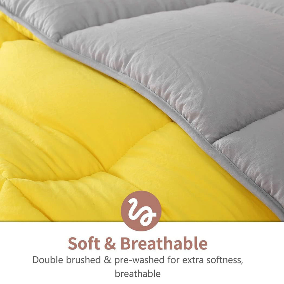 APSMILE Reversible King Ultra Soft Fluffy Microfiber Bed Comforter, Yellow/Gray