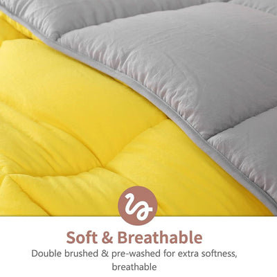 APSMILE Reversible King Ultra Soft Fluffy Bed Comforter, Yellow/Gray (Open Box)