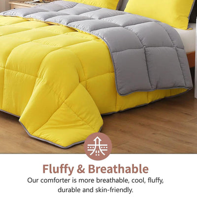 APSMILE Reversible King Ultra Soft Fluffy Microfiber Bed Comforter, Yellow/Gray