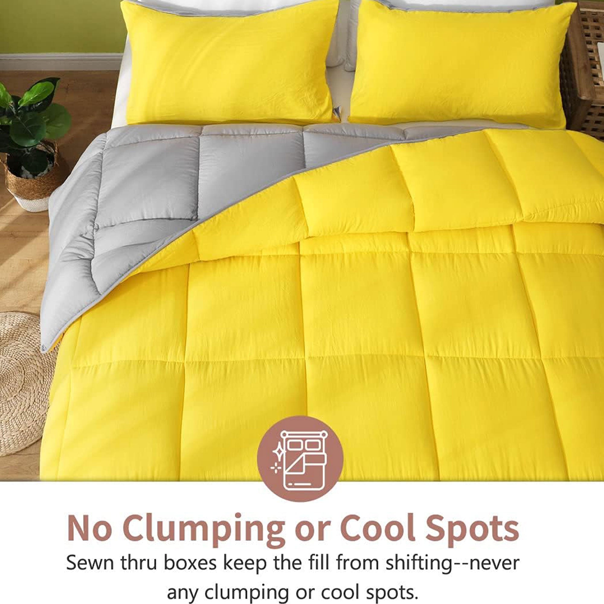 APSMILE Reversible King Ultra Soft Fluffy Bed Comforter, Yellow/Gray (Open Box) - VMInnovations