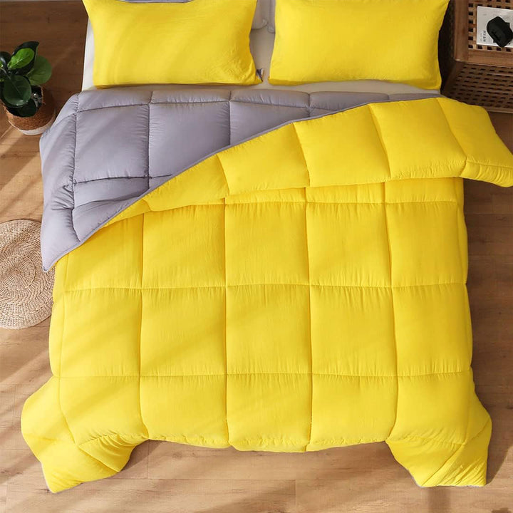 APSMILE Reversible King Ultra Soft Fluffy Bed Comforter, Yellow/Gray (Open Box)