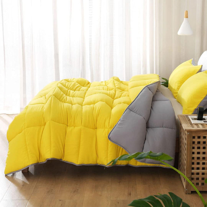APSMILE Reversible King Ultra Soft Fluffy Bed Comforter, Yellow/Gray (Open Box)