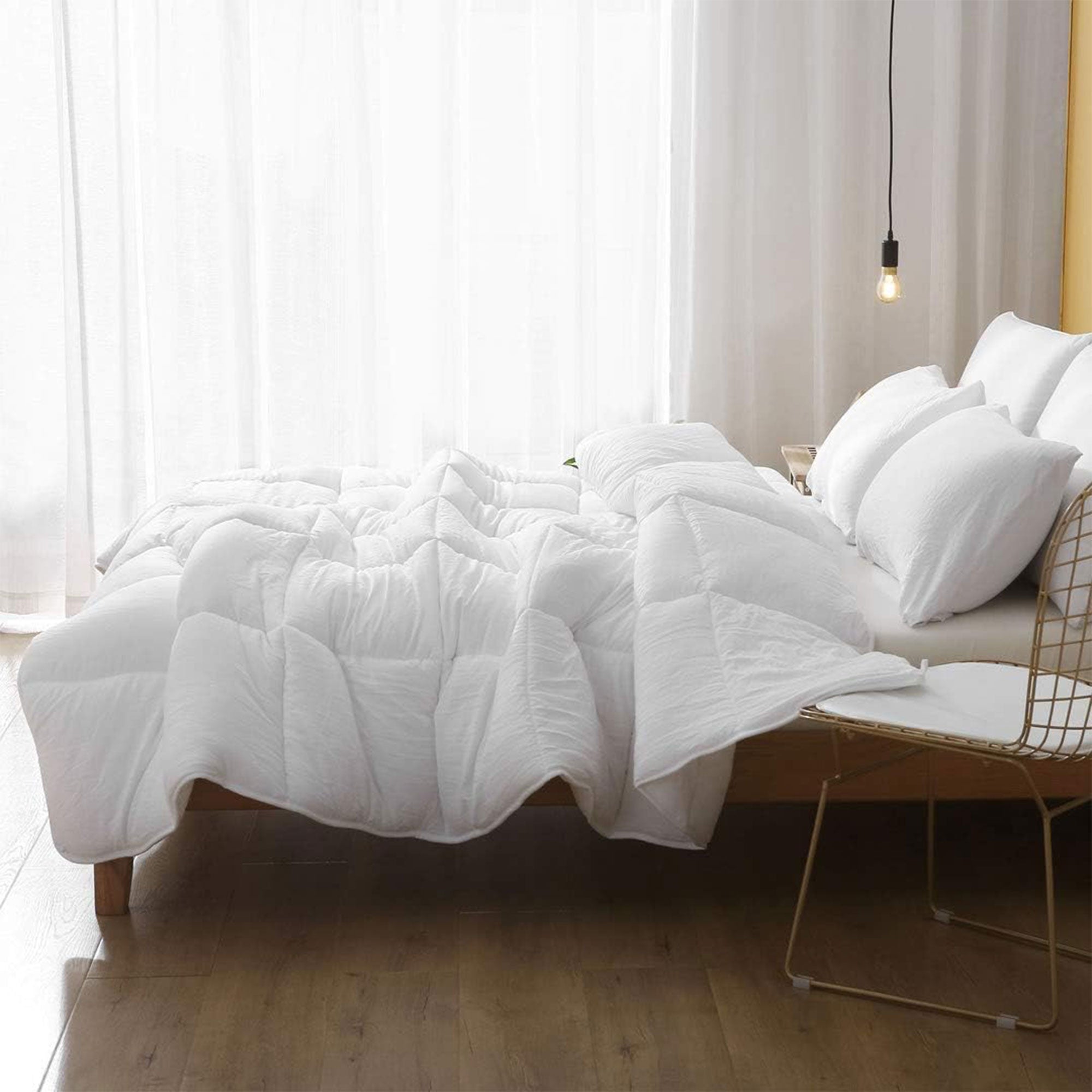 APSMILE Reversible Full/Queen Soft Microfiber All White Bed Comforter (Open Box) - VMInnovations