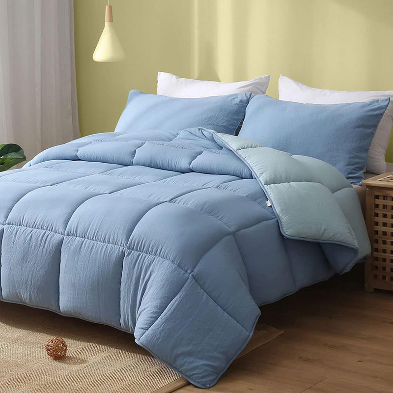 APSMILE Reversible All Season Down Alternative Full Queen Comforter, Light Blue
