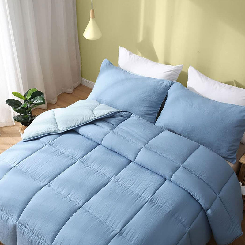 APSMILE Reversible All Season Down Alternative Full Queen Comforter, Light Blue