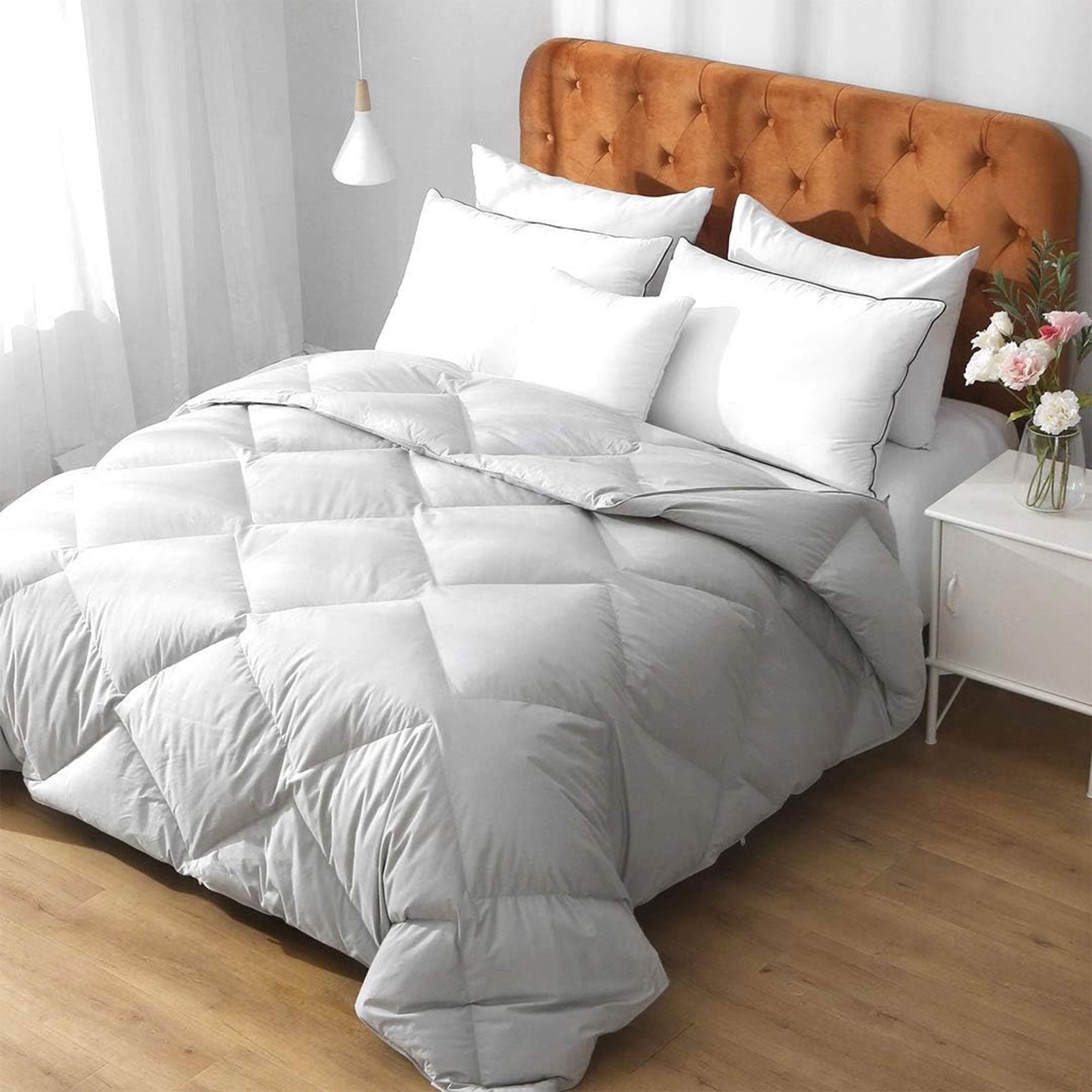 APSMILE 90'x106' King Sized Feathers Down Cotton Comforter, Gray (Open Box) - VMInnovations