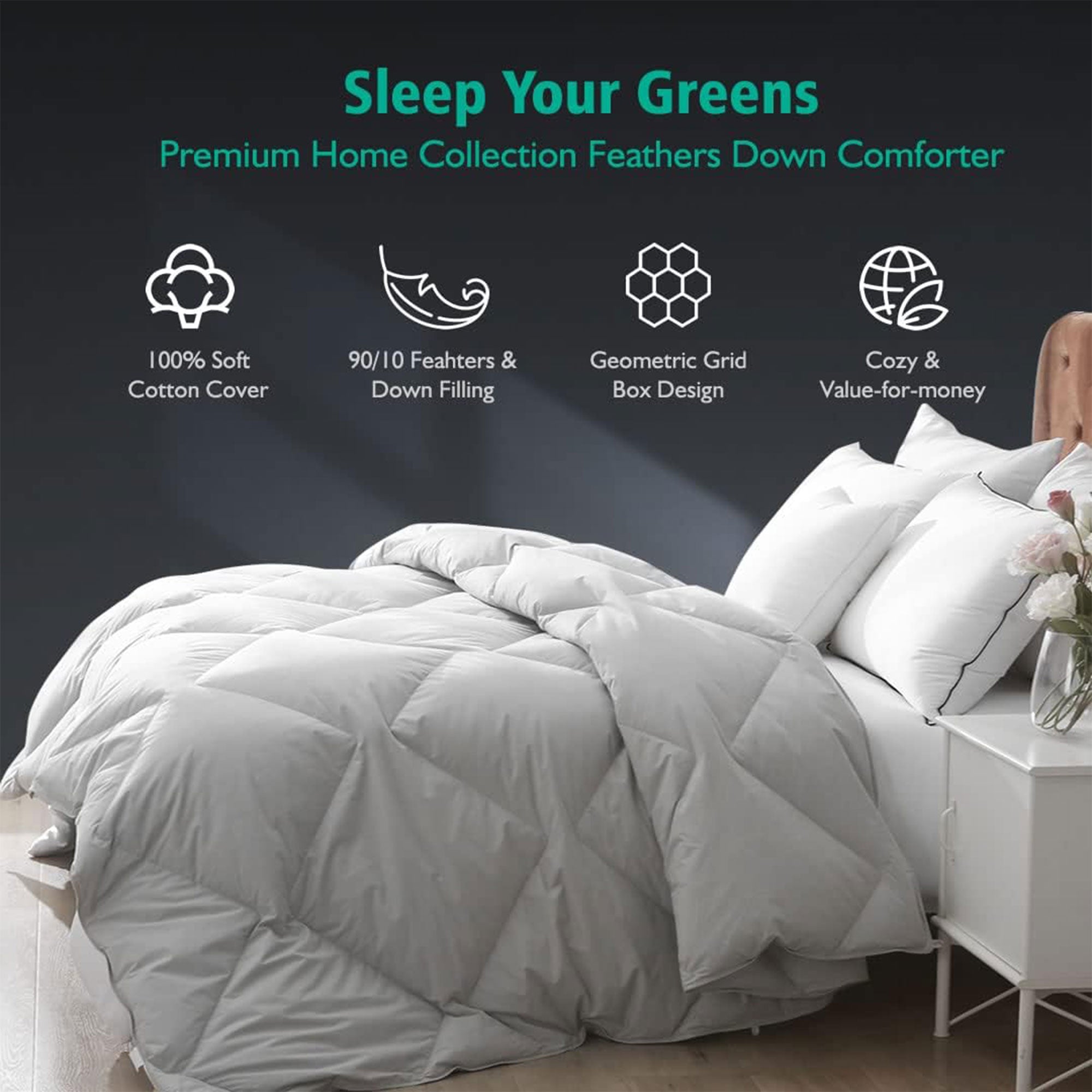 APSMILE 90'x106' King Sized Feathers Down Cotton Comforter, Gray (Open Box) - VMInnovations