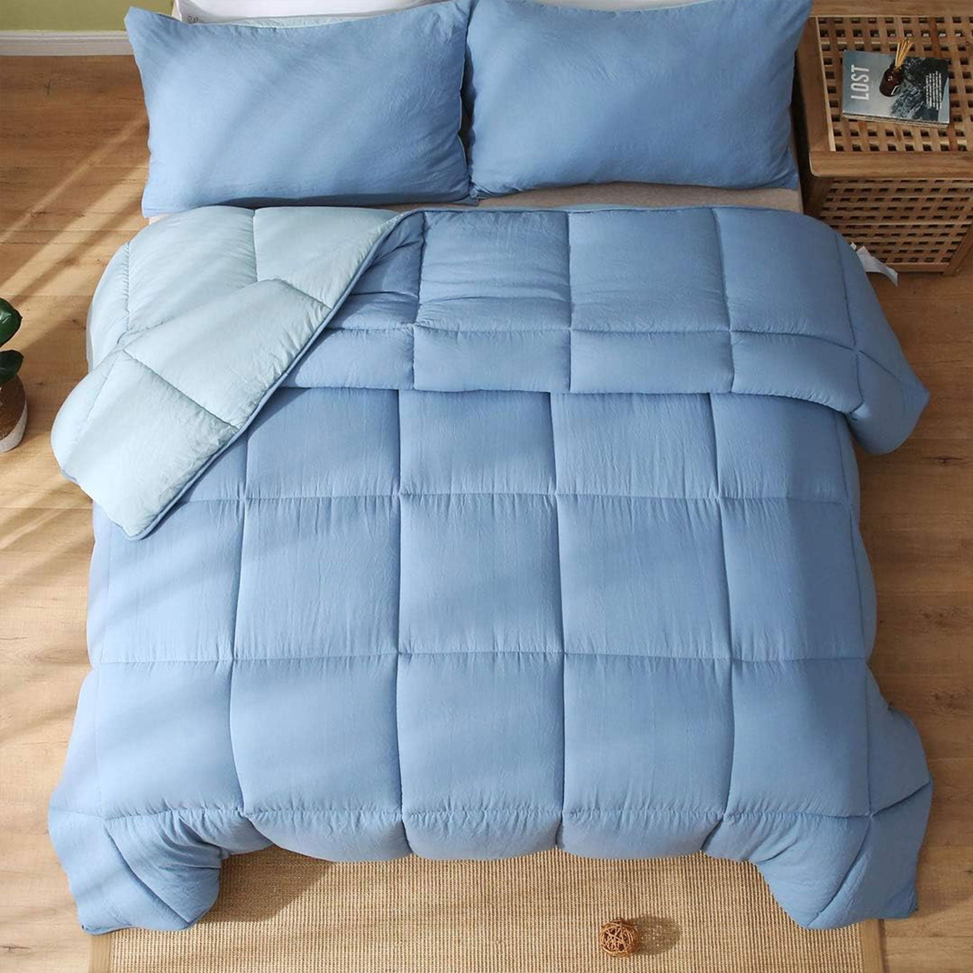 APSMILE Reversible All Season Down Full King Comforter, Light Blue (Open Box) - VMInnovations
