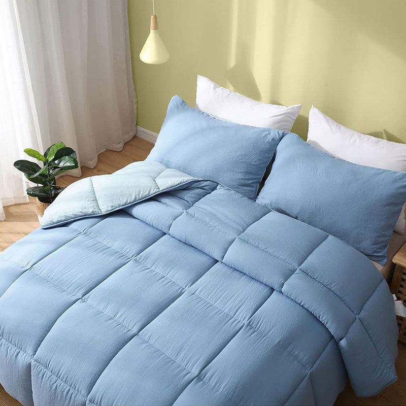 APSMILE Reversible All Season Down Alternative Full King Comforter, Light Blue